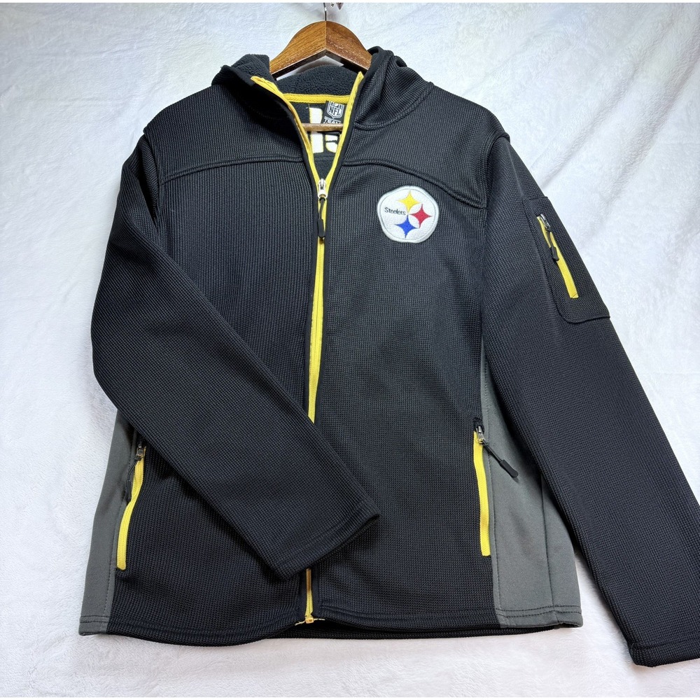 NFL Team Apparel Pittsburgh Steelers Full Zip Waffle Knit Jacket Hoodie Men's S